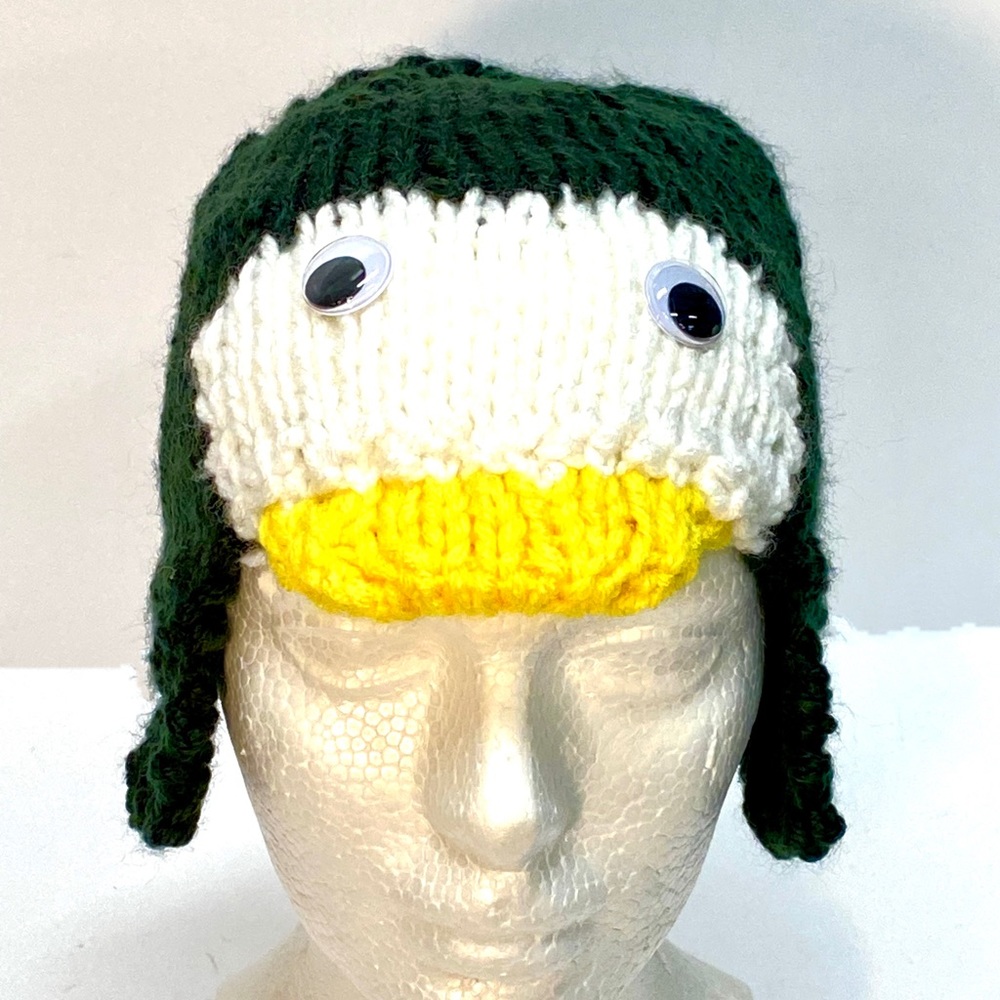 Hand Knit Child’s Penguin Ear Flap Hat with Googly Eyes Size 3-10 Years